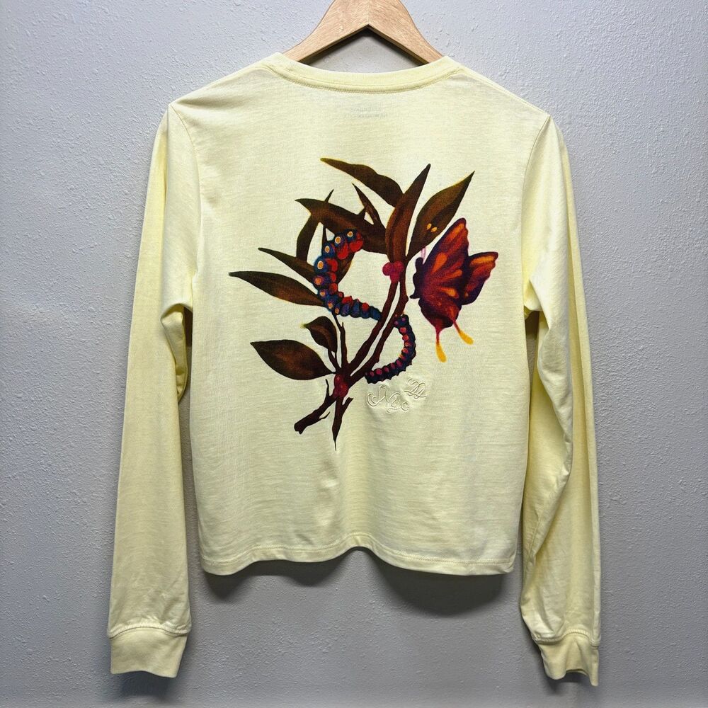 Saturdays New York City Yellow Long Sleeve Flower Butterfly Shirt Women's Sz S